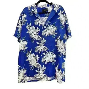 PacSun Hawaiian Shirt Sz L Blue Floral Button Up Beach Vacation‎ Party Wear